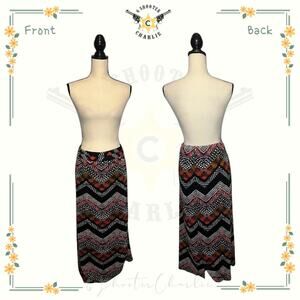 Cato Stretch Knit Skirt Womens Size 18/20W Multicolor Lined Chevron Maxi Skirt
